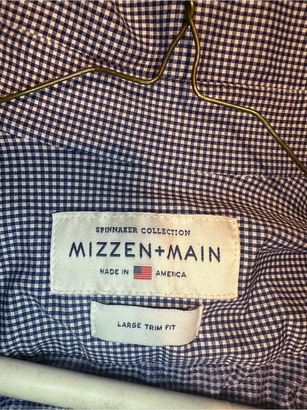 (Trim fit) Mizzen+Main Navy and White Gingham Button-Up Shirt